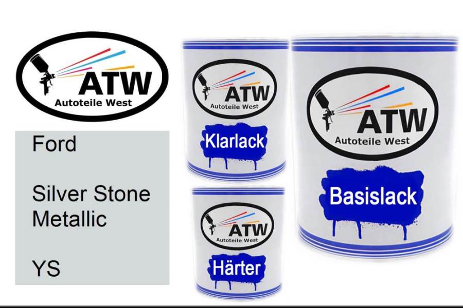 Ford, Silver Stone Metallic, YS: 1L Lackdose + 1L Klarlack + 500ml Härter - Set, von ATW Autoteile West.